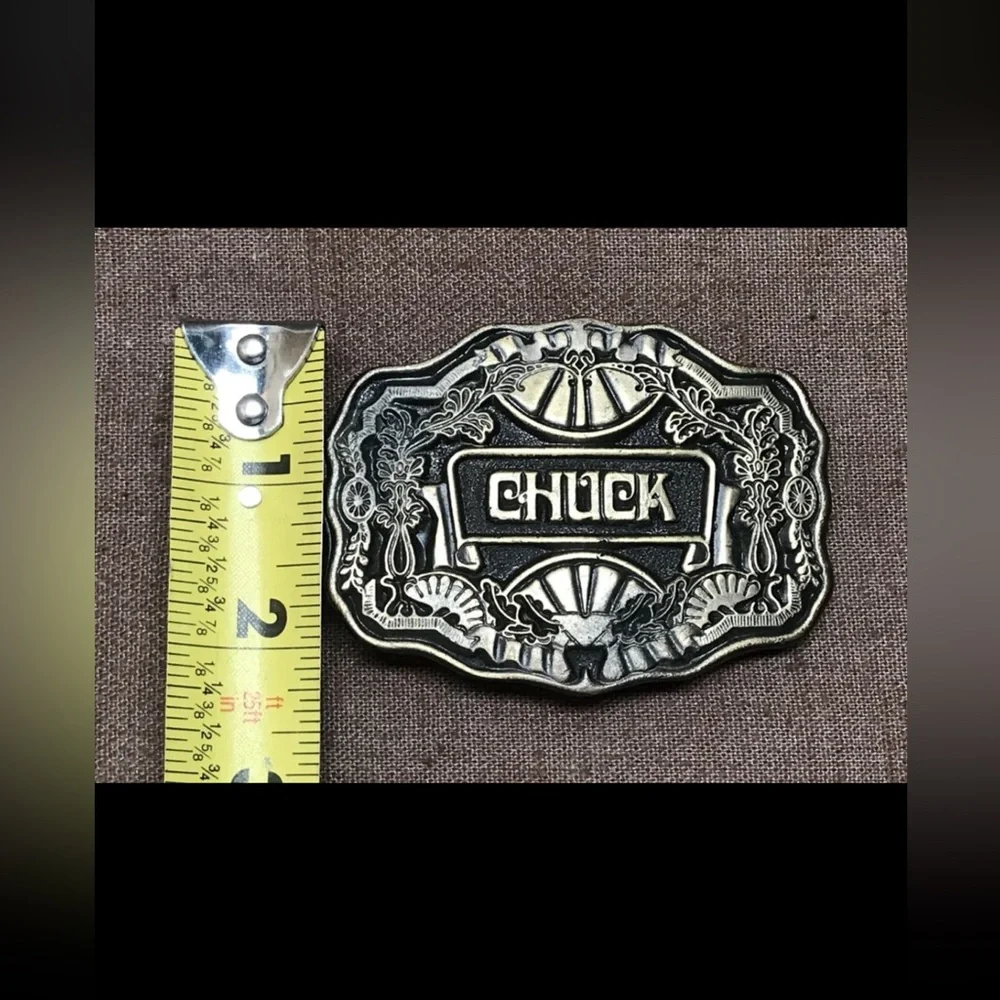 Vintage Oden Inc CHUCK Name Plate Belt Buckle with Original Box