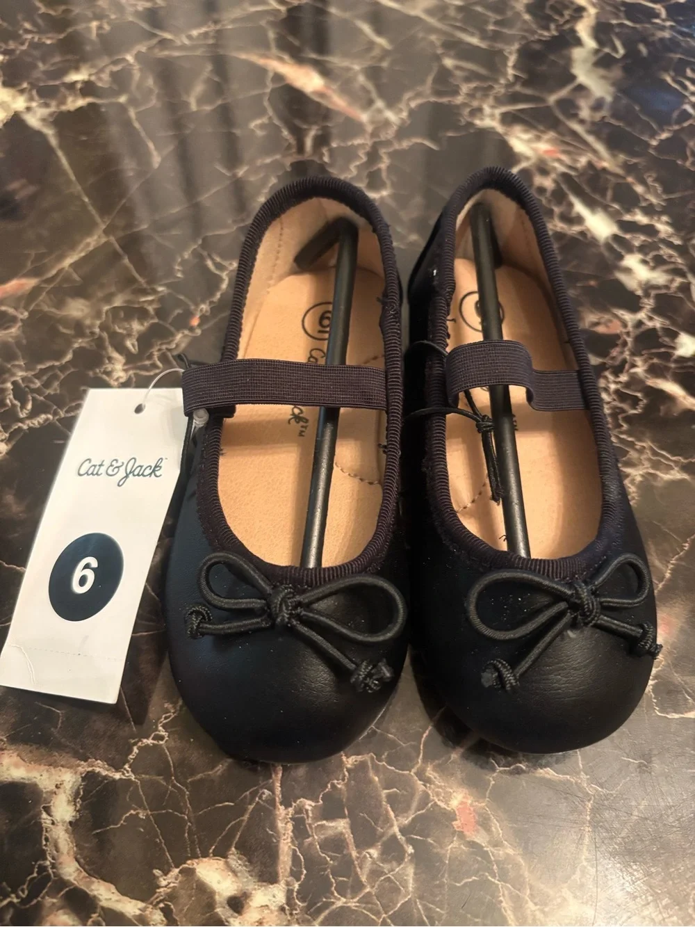 Cat & Jack Black Girls' Mary Jane Flats with Bow Accent