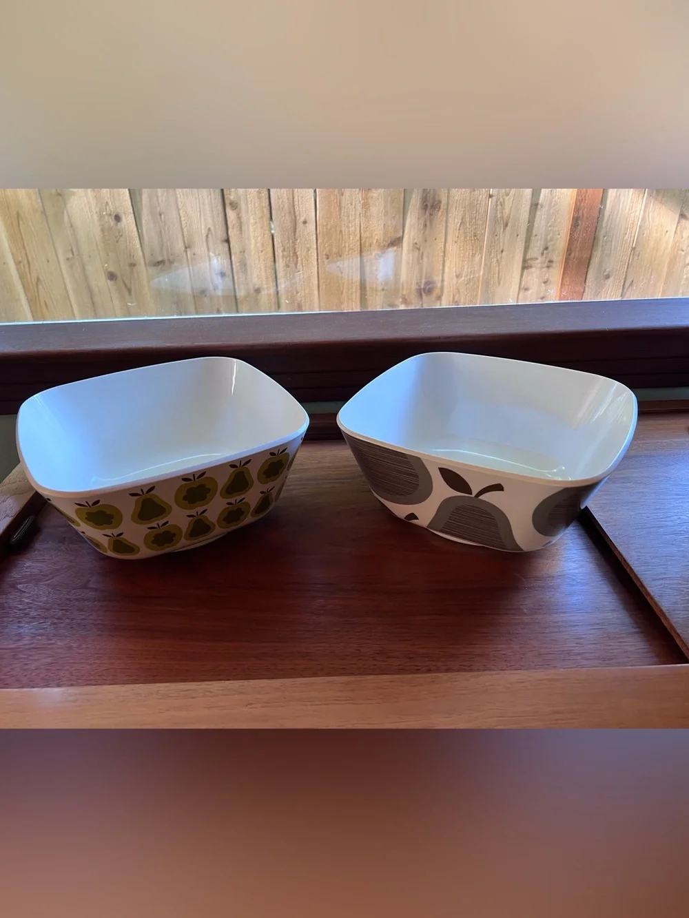 Pair of Orla Kiely for Target Melamine Bowls with Pear and Apple Pear Patters.
