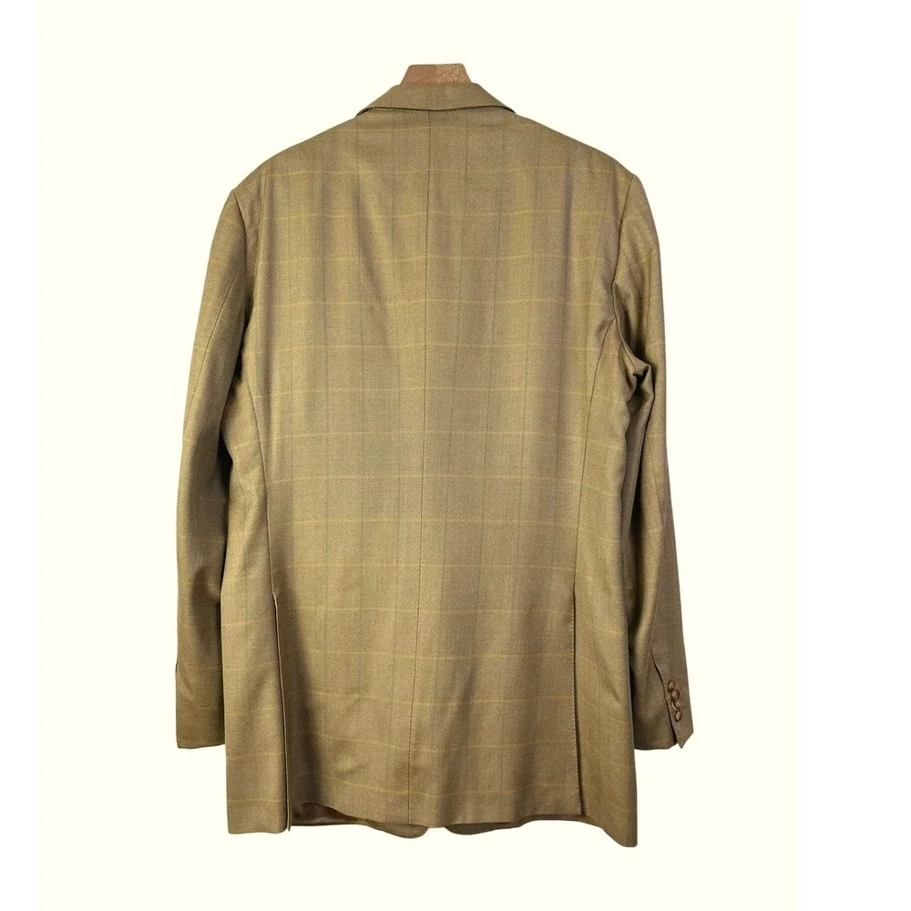 Ermenegildo Zegna Silk‎ & Wool Plaid Blazer Sport Coat Jacket Light Brown 44L