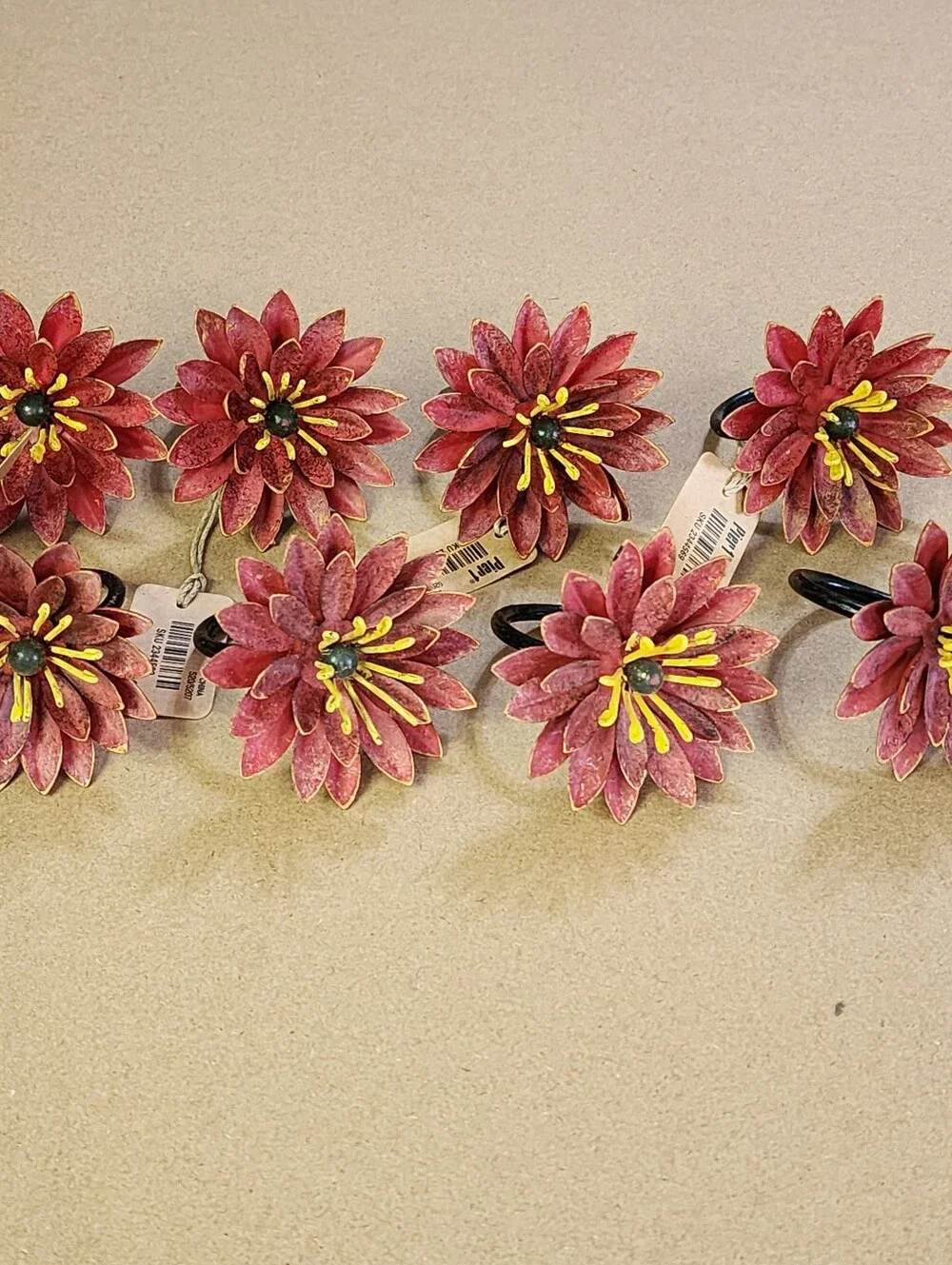 Pier One Flower Napkin Rings (8) Chrysanthemum Red Yellow Black4-nwt 4-used