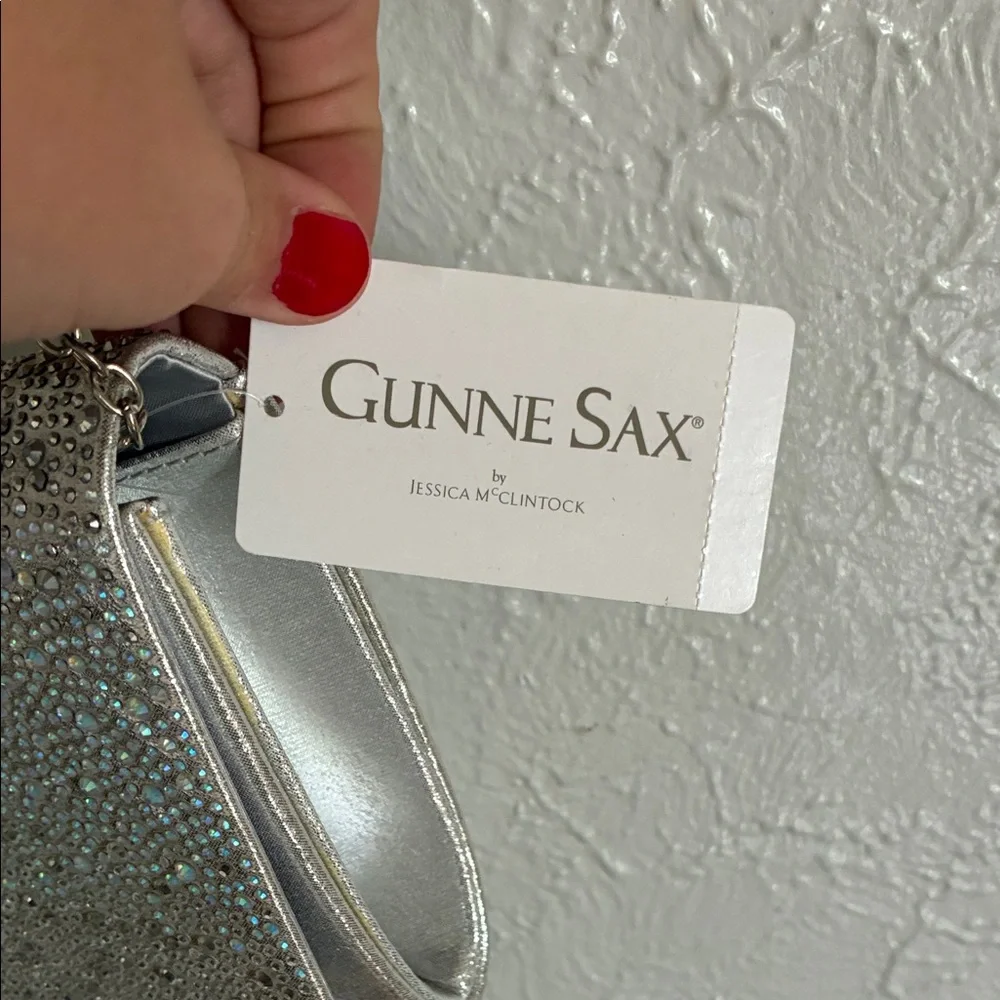 Gunne Sax Silver Rhinestone Evening Clutch with Chain