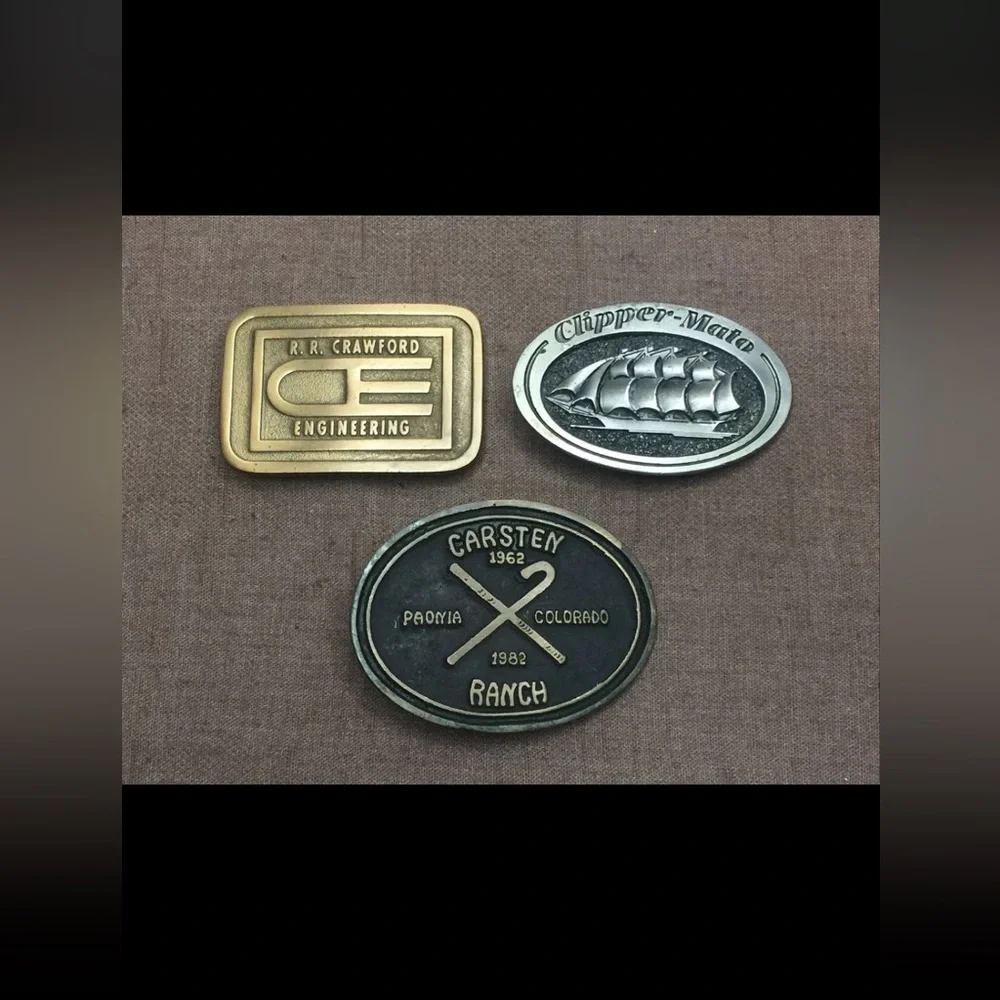 Vintage Lot of 3 Brass Belt Buckles 1970s 1980s Collectible Rare