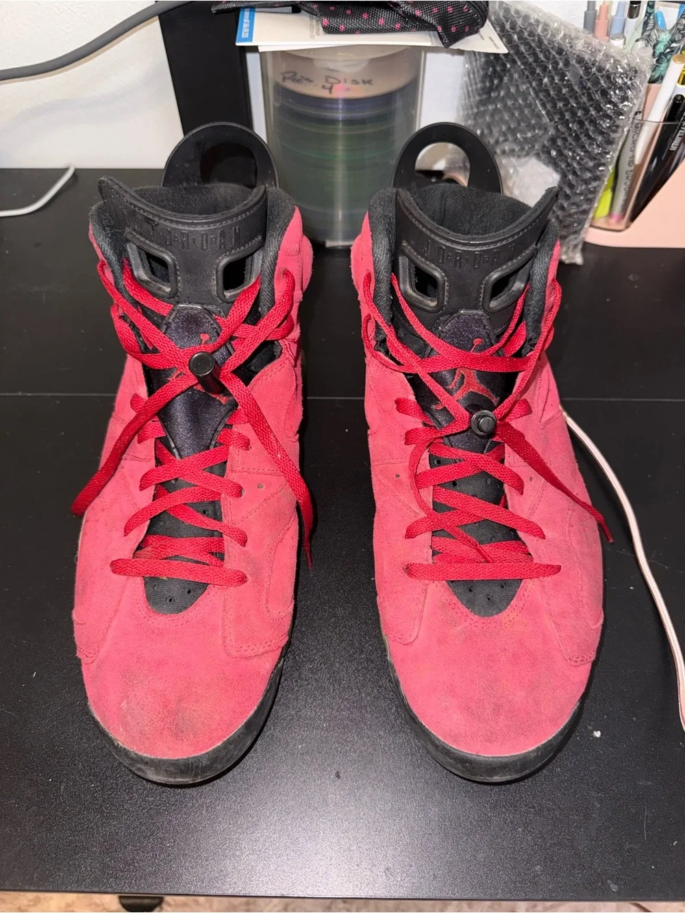 Jordan Men's Red and Black Suede High-Top Sneakers