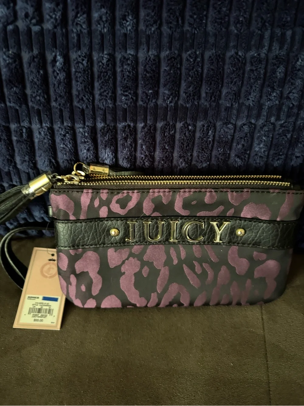 Juicy Couture Black and Purple Leopard-Print Wristlet Clutch