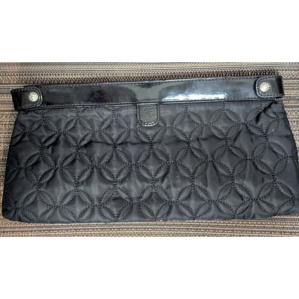 Vera Bradley Black Quilted Clutch Bag Nylon Patent Leather W/Silver Hardware 13i