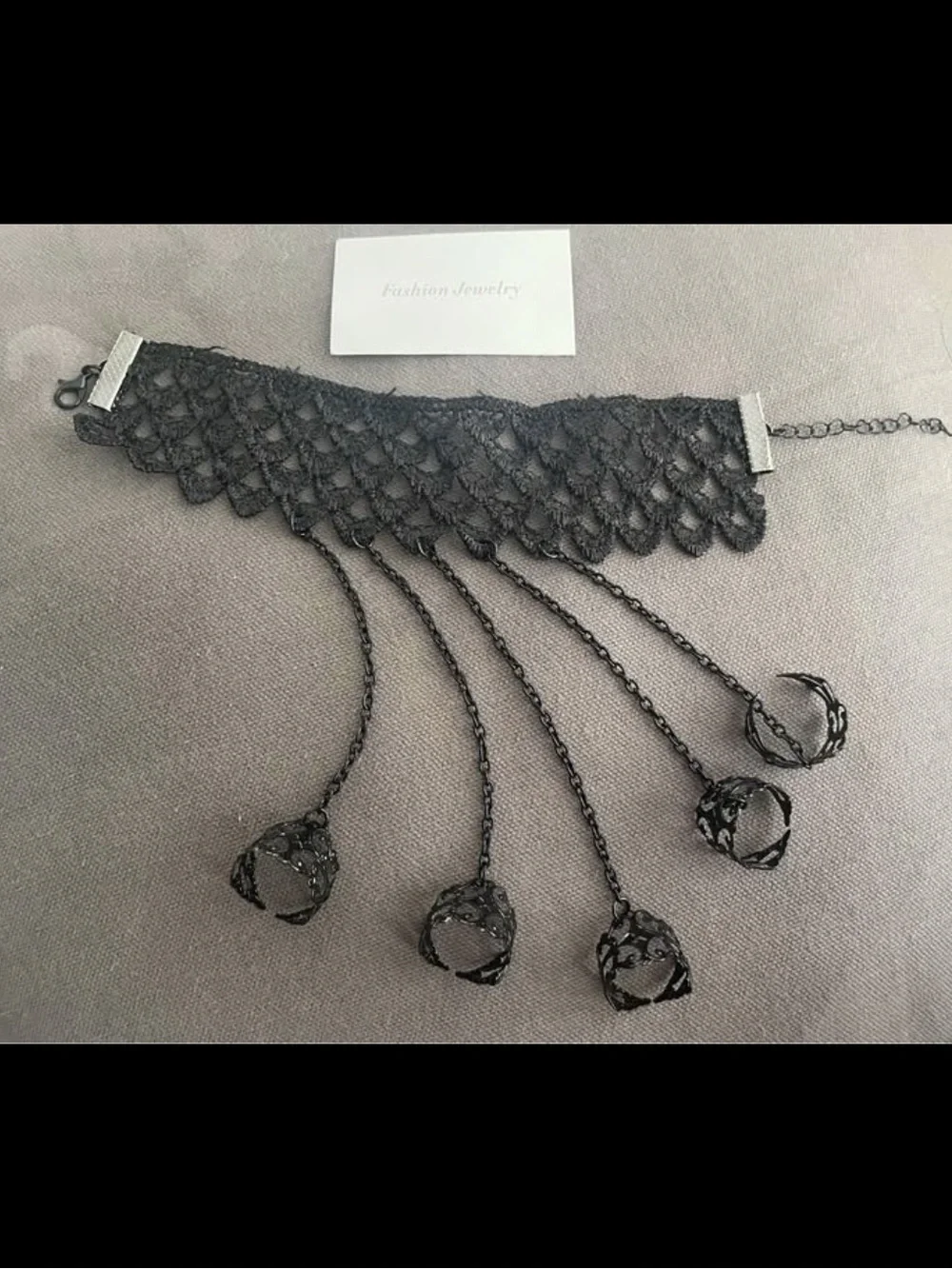 Black Lace Choker Necklace with Dangle Rings