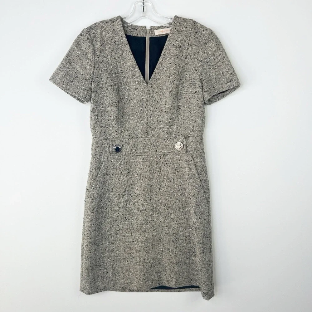TORY BURCH Classic Priscilla Tweed Corporate Career Polished Office Dress Size 2