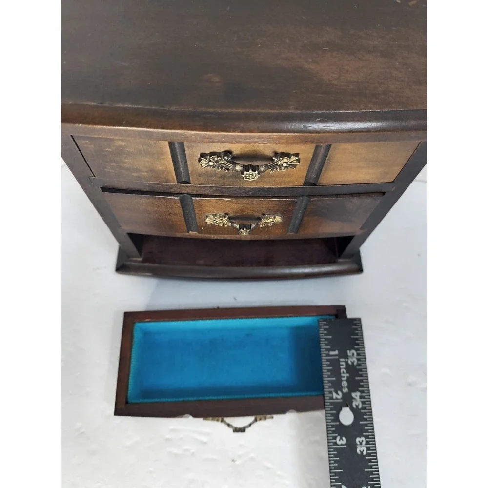 VTG 70s Mele Wooden Music Jewelry Box - 3 Drawer 7.5x8