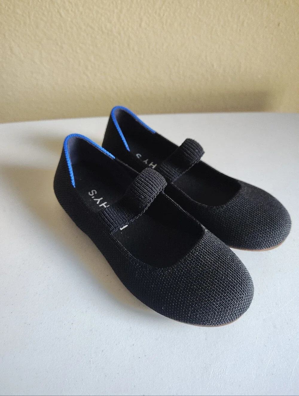 Rothy's The Kids Mary Jane Black Knit Shoes Girls Size 12 Flat Washable Comfort