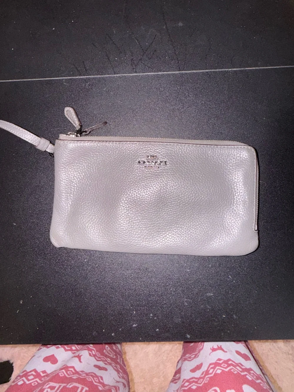 Coach Pebbled Leather Wristlet - Light Gray