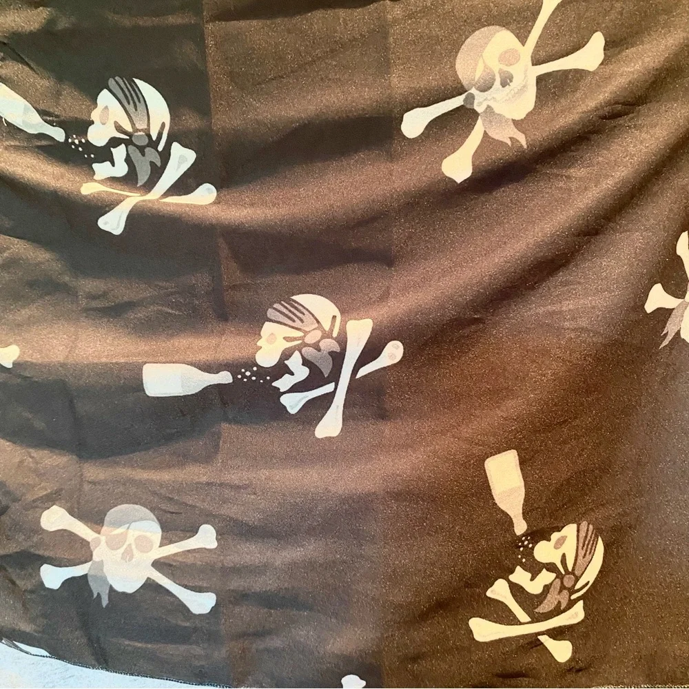 Skull and cross bones black extra long scarf or swim cover black & white