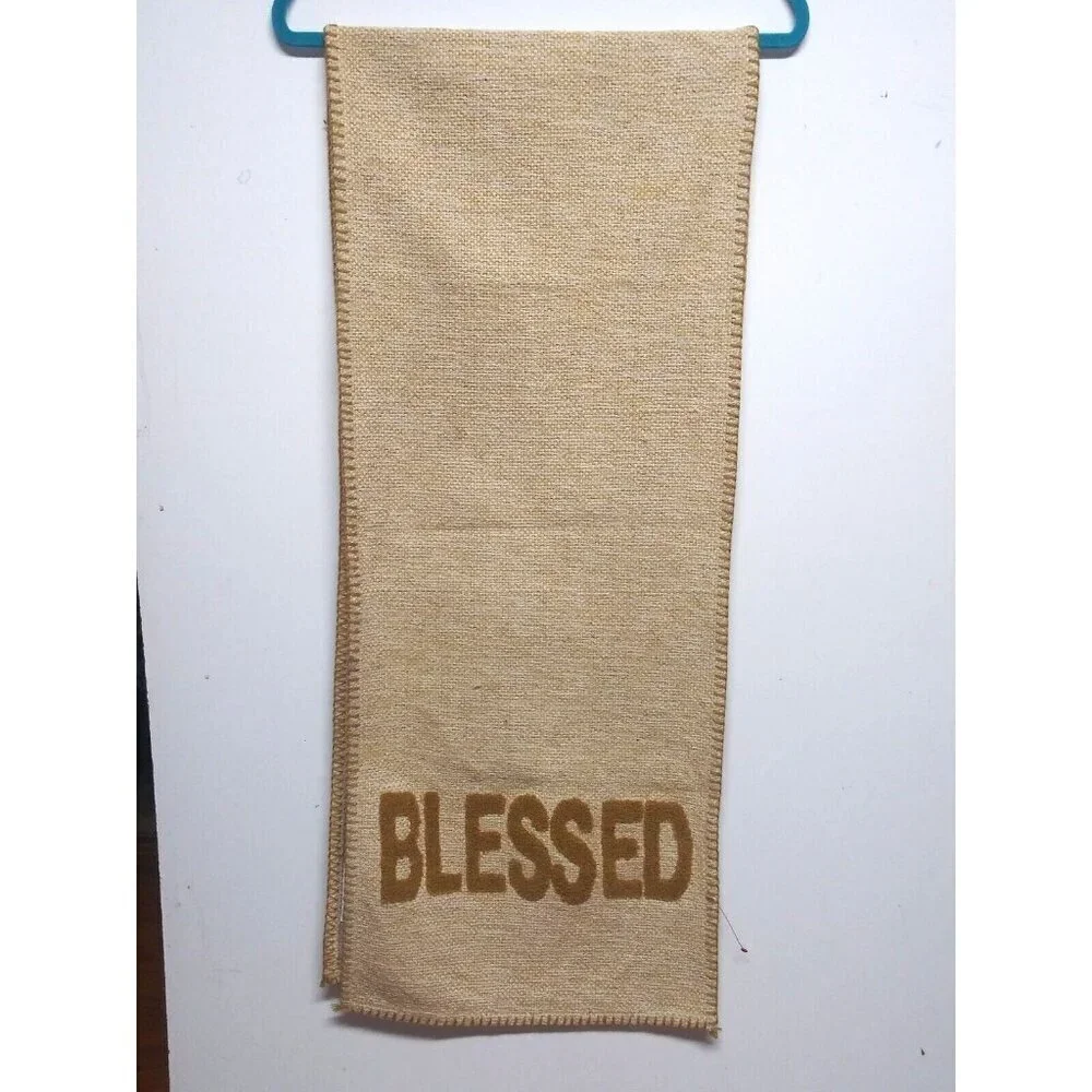 Blessed Table Runner Fall Thanksgiving High End beige brown tweed-like 14.5X73