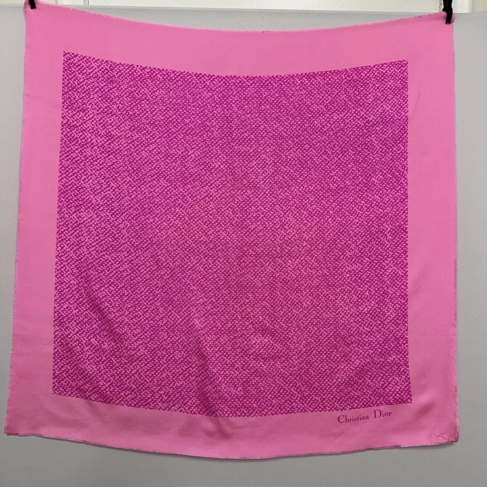 Vintage Christian Dior 100% Silk Scarf Printed 2 Tone Hot Pink 33