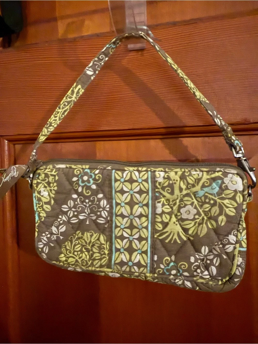 Vera Bradley Quilted Floral Wristlet in Brown, Yellow & Blue