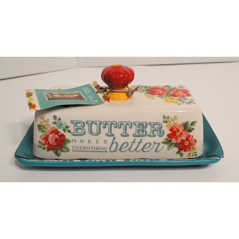 The Pioneer Woman Teal Vintage Floral Butter Dish, New With Tags