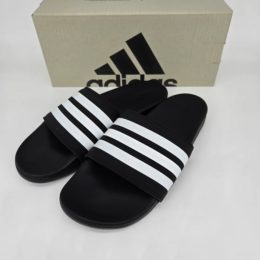 New adidas Adilette Comfort Slides Black White Men's Shoes Size 10