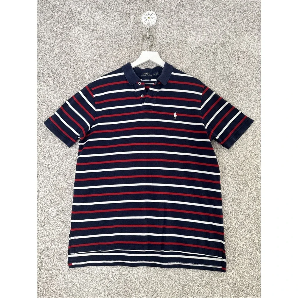 Polo By Ralph Lauren Navy Colorblock Red Striped Polo‎ Shirt Size XL