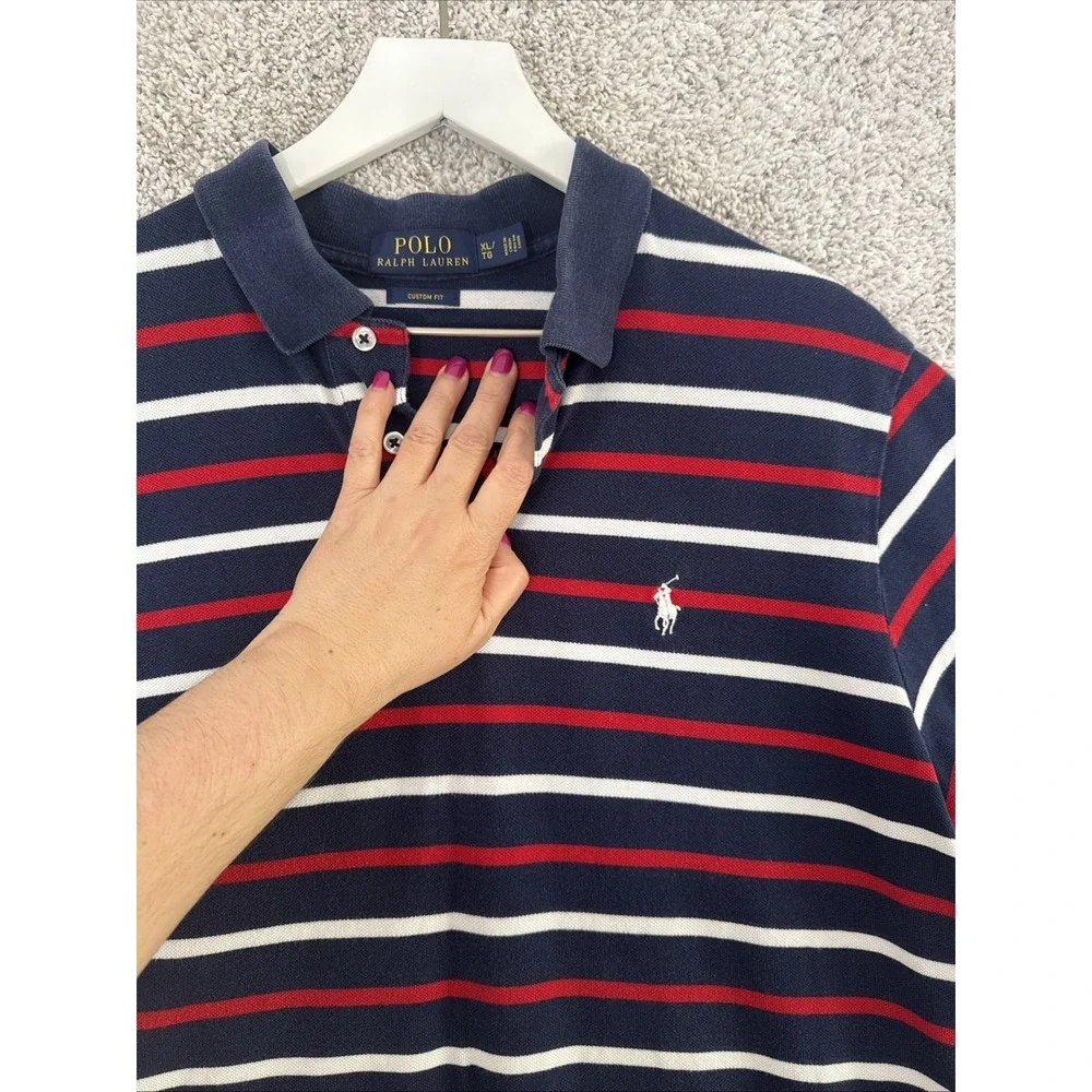 Polo By Ralph Lauren Navy Colorblock Red Striped Polo‎ Shirt Size XL