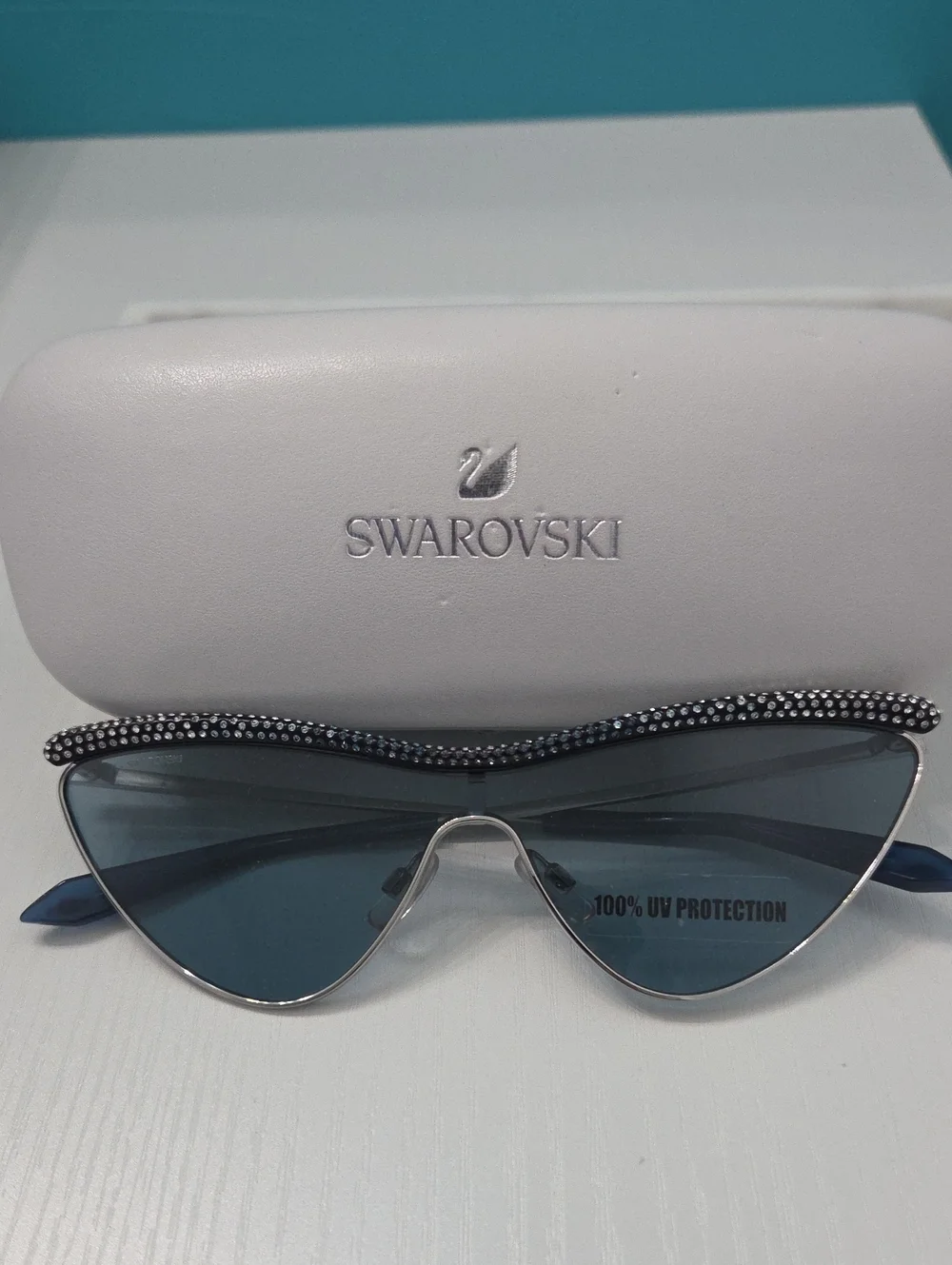 Swarovski Blue Crystal-Trim Cat Eye Sunglasses