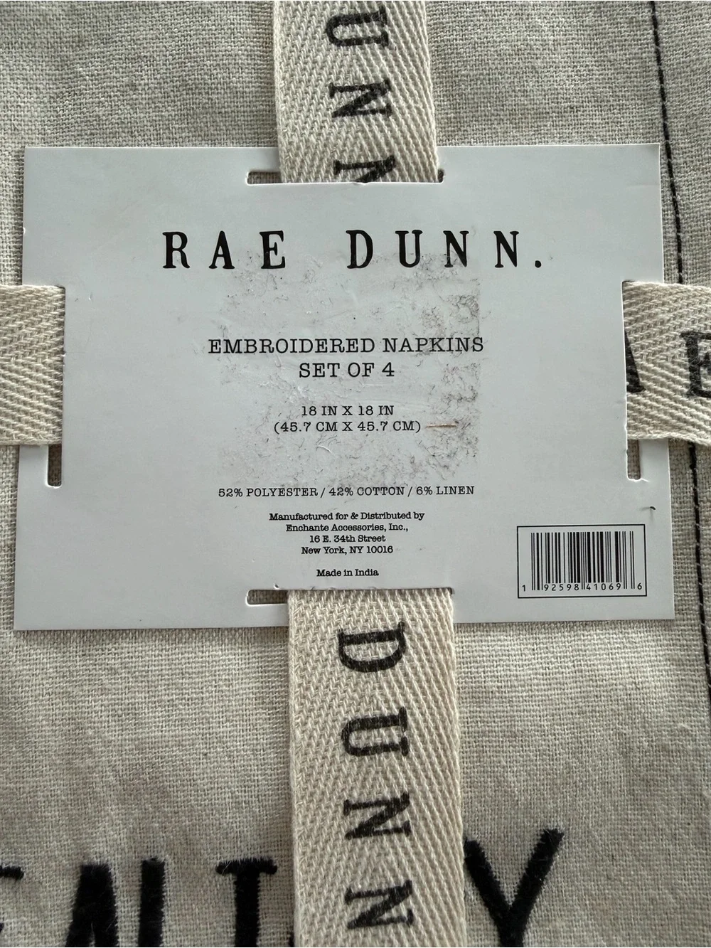 Rae Dunn Set of 4 Embroidered  Napkins
