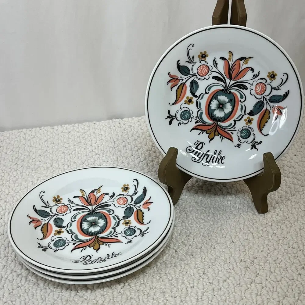 VTG Porsgrund Collector Plates Scandinavian Rosemaling Folk Art Lot of 4 6.75