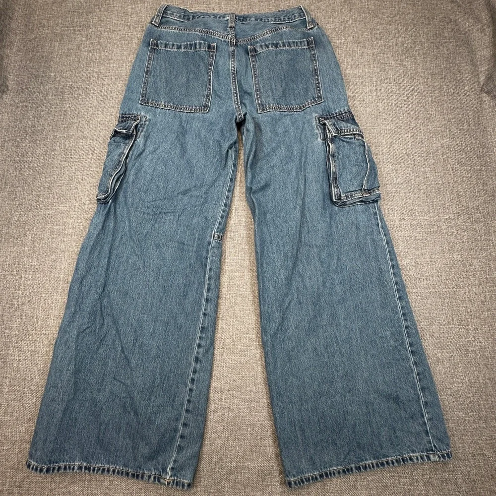 Old Navy High-Waisted Super Baggy Wide-Leg Cargo Jeans Girls 18 Seam Front Denim