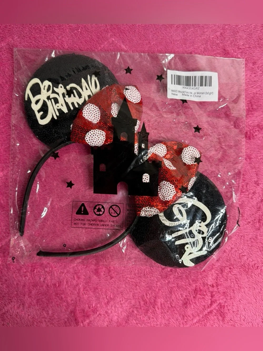 Birthday Minnie Mouse Style Kids Headband - Red Polka Dot