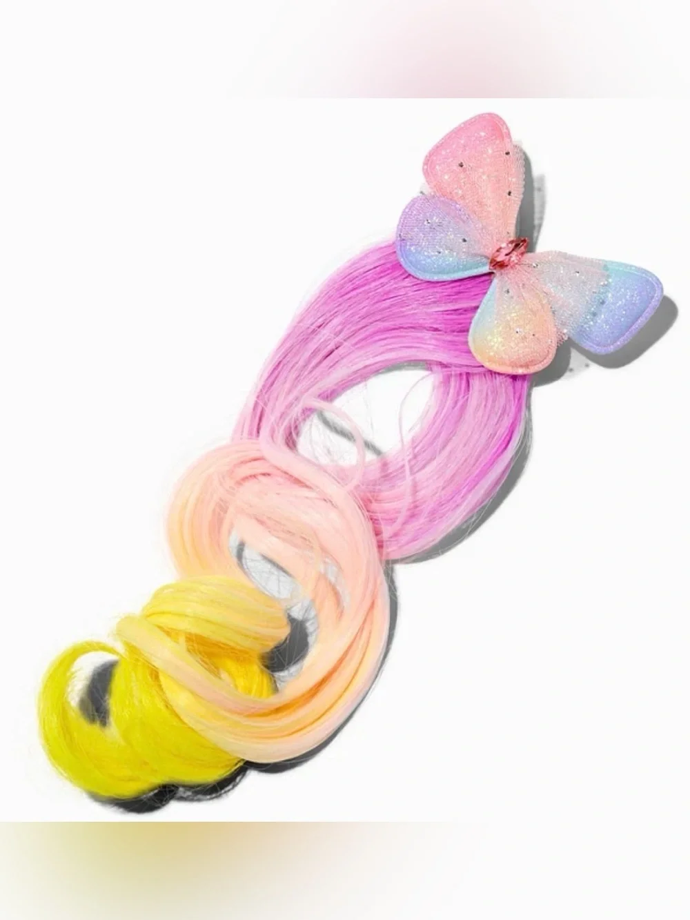 NEW Claire's Butterfly Hair Extension Clip Pink Purple Peach Yellow Ombre
