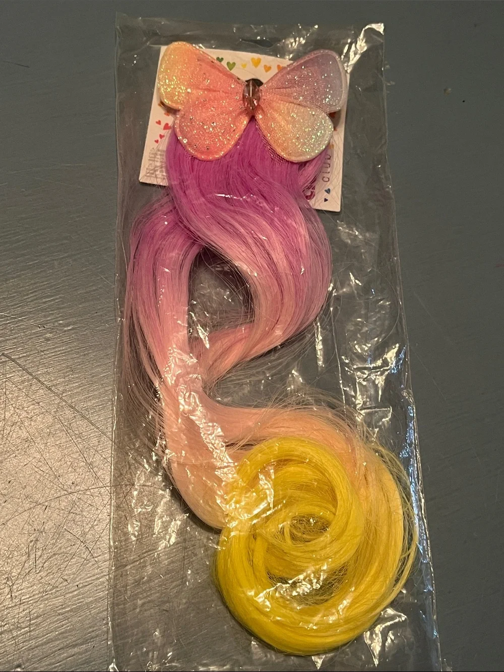 NEW Claire's Butterfly Hair Extension Clip Pink Purple Peach Yellow Ombre