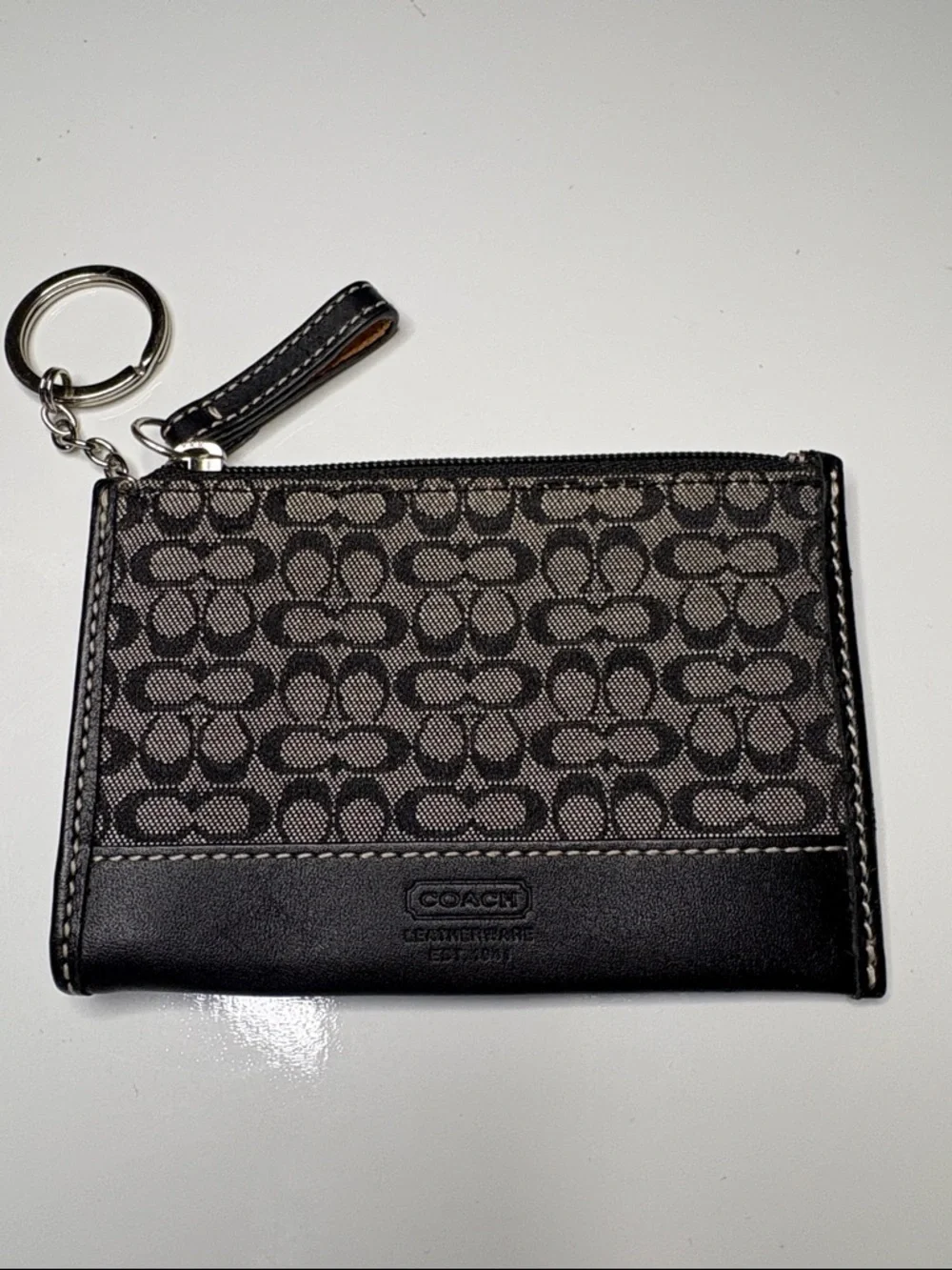 Coach Black Signature Key Card Holder