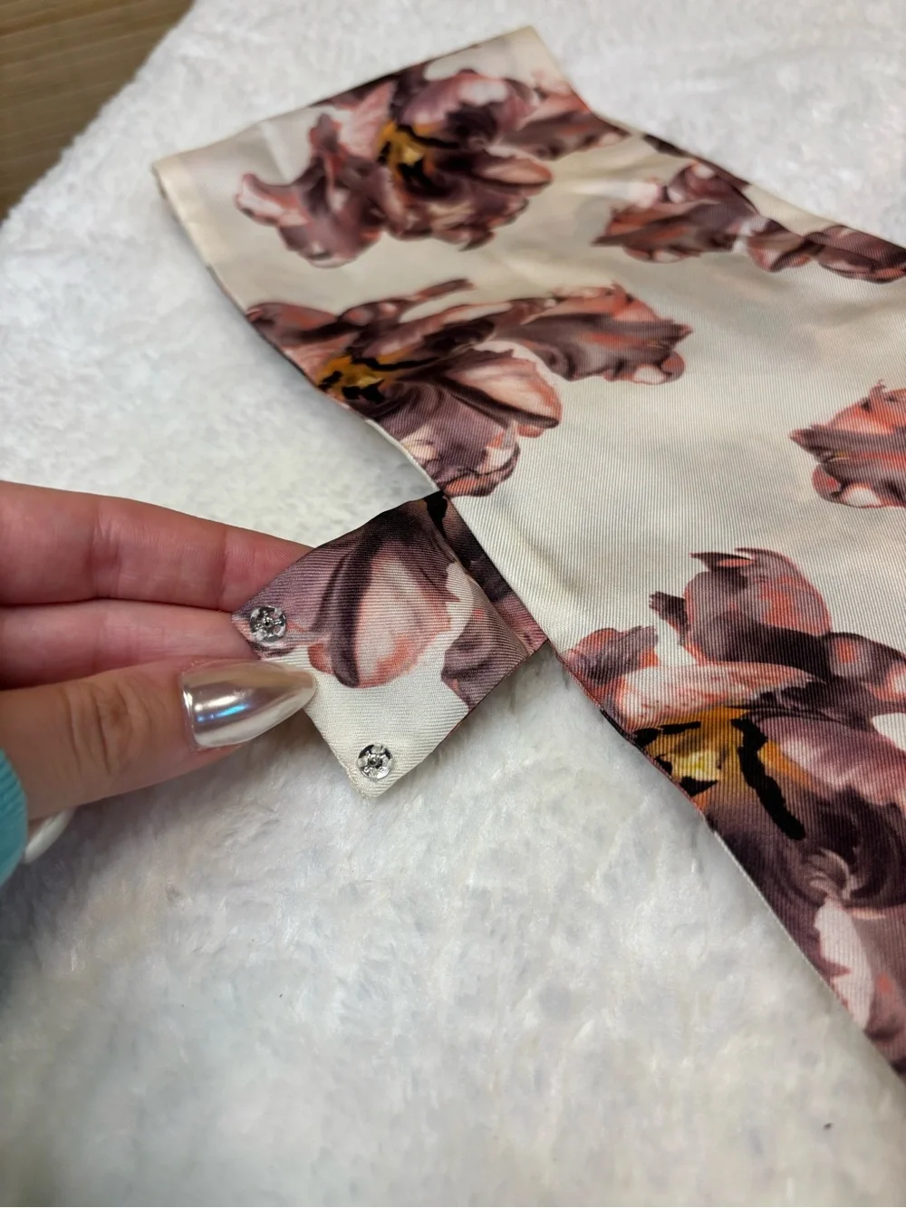 Salvatore Ferragamo Cream Silk Scarf with Pink and Brown Floral Print