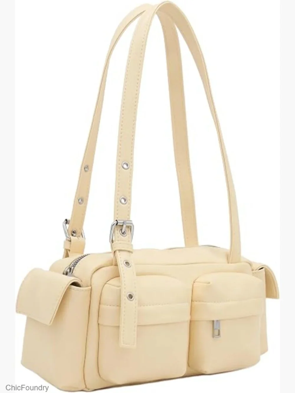 PU Leather Multi Pocket Satchel Shoulder Bag with Zippers