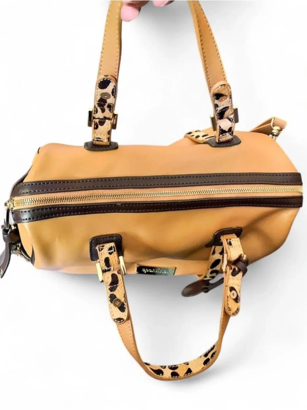 Rare Spartina 449 Tan Leather Handbag with Leopard Accents