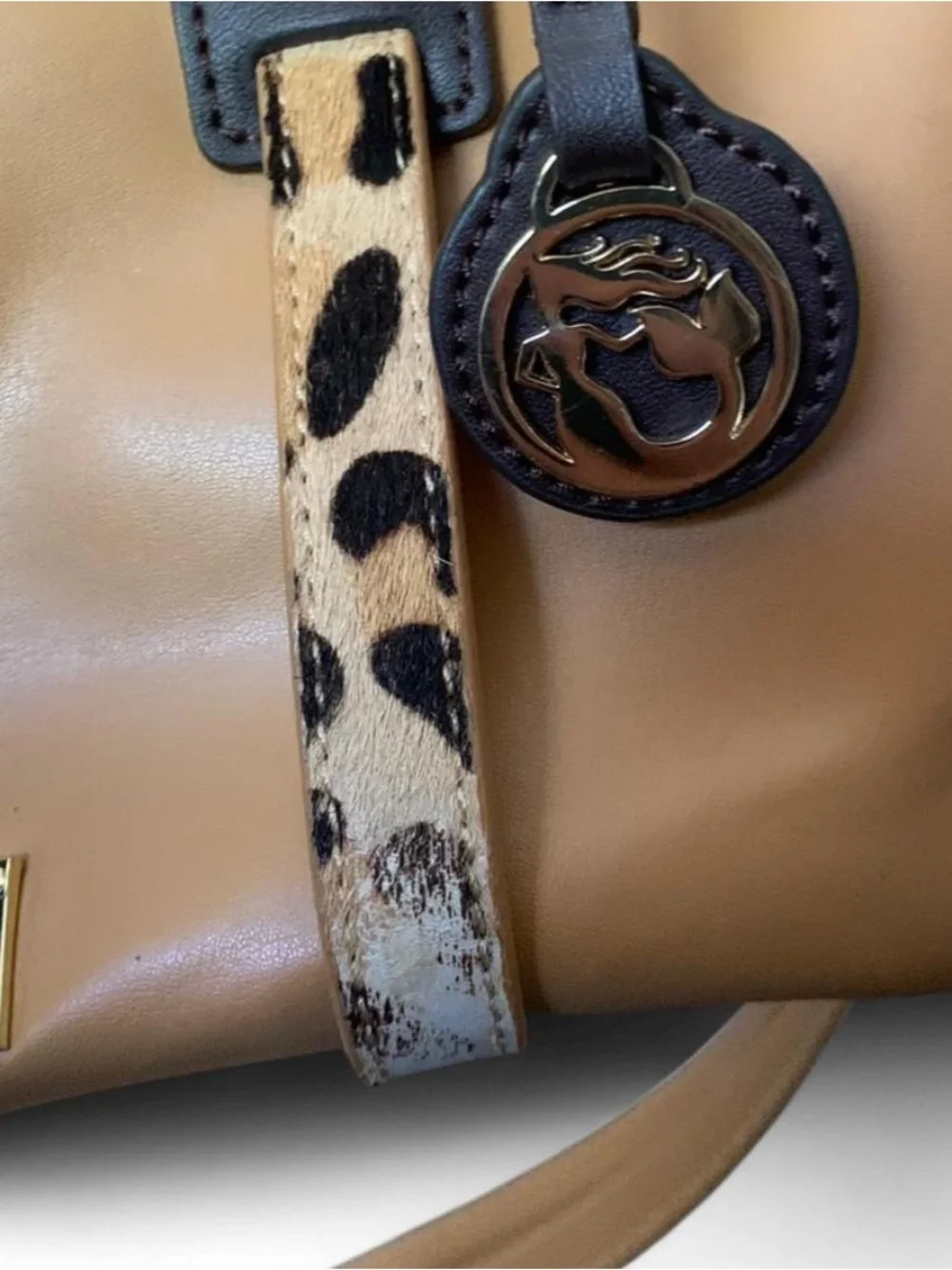 Rare Spartina 449 Tan Leather Handbag with Leopard Accents