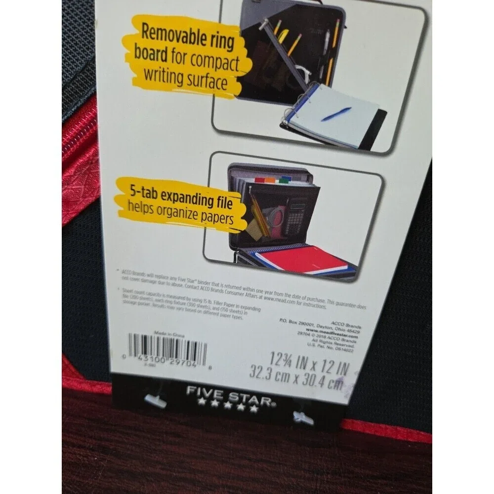 NEW Mead Five Star Dual Ring Zipper Binder 1.5 Inch 950 Sheets Retro Red Black