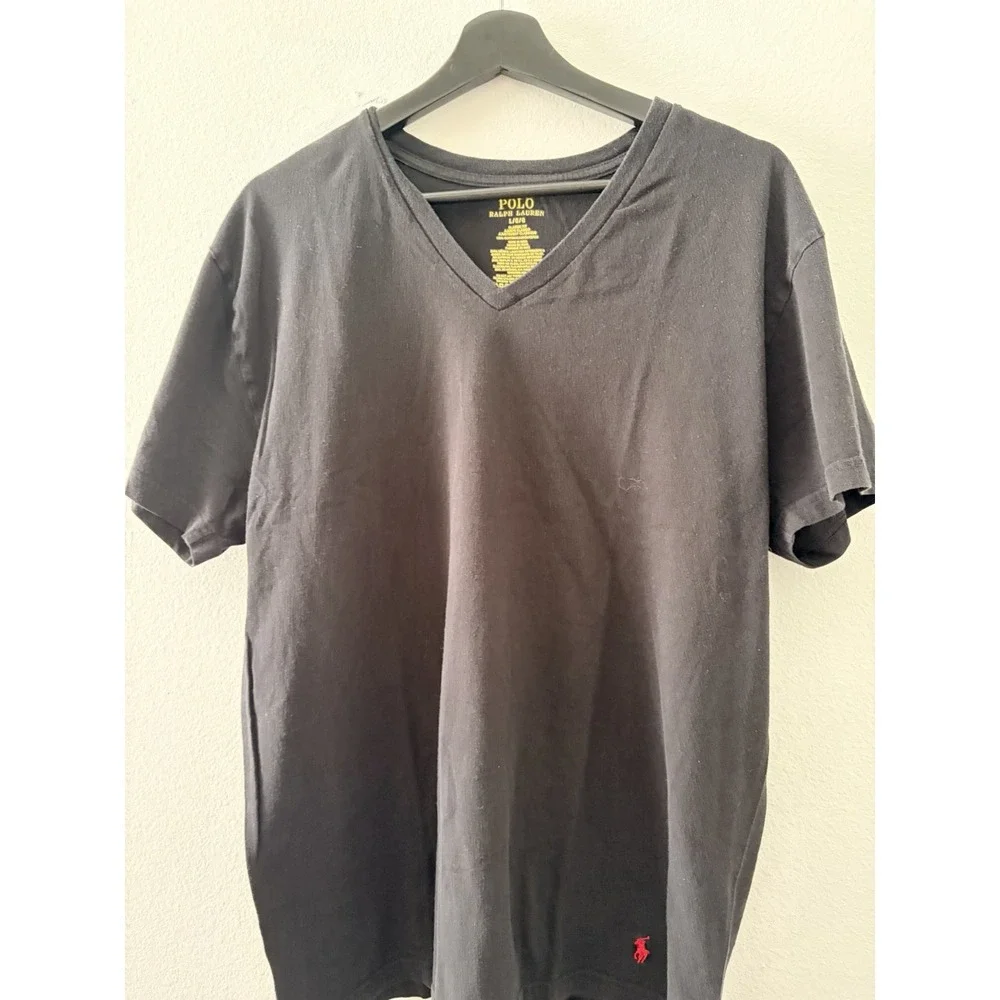 Polo Ralph Lauren Men's Classic Fit V-Neck T-Shirt Black Red Pony Logo Size L