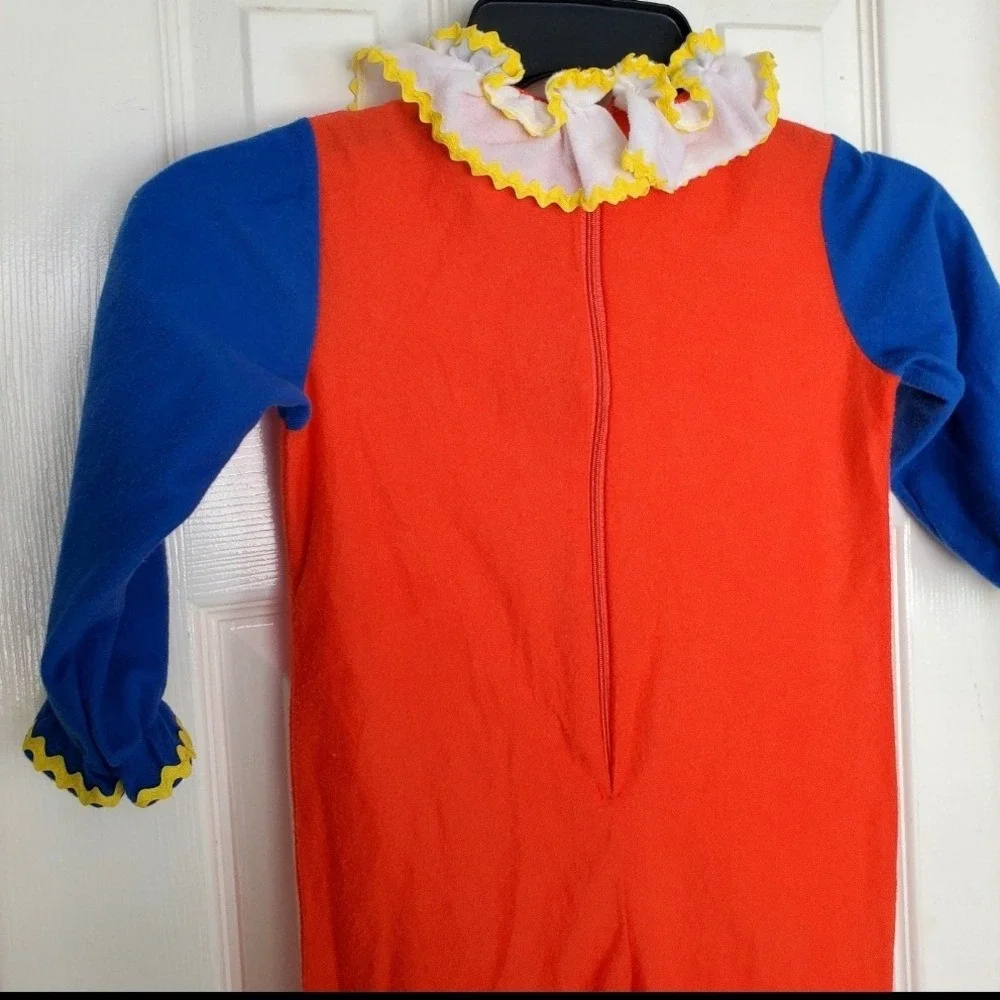 Vintage 80's Clown‎ Costume Multicolor Ruffle Pom Pom Halloween Dress Up Med 3/4