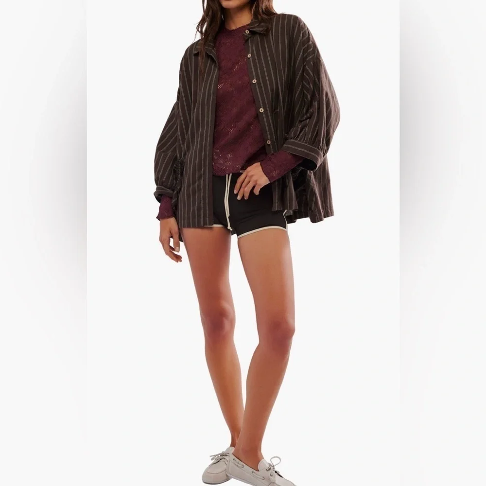 Free People Fitted Long Sleeve Semisheer Lace Top