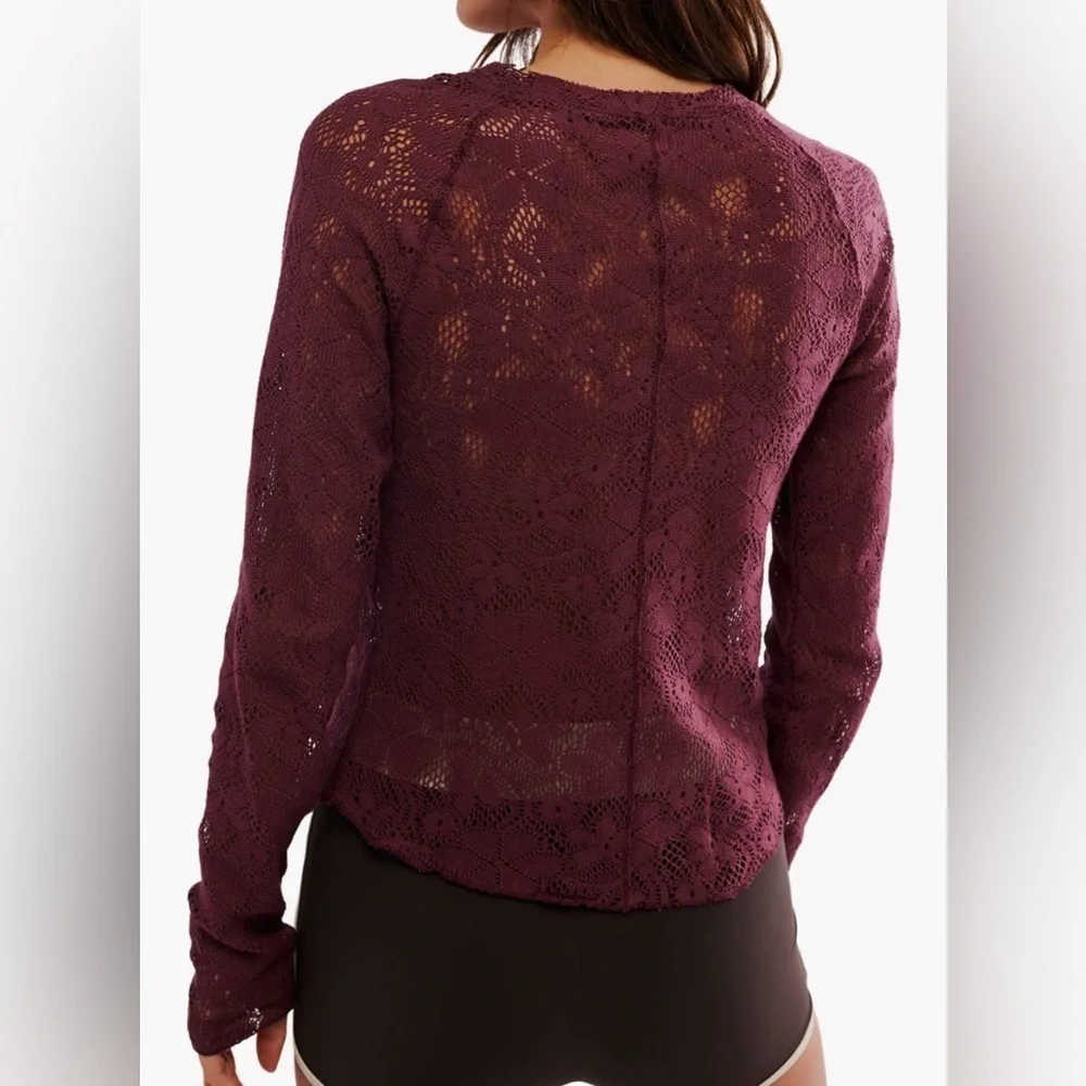 Free People Fitted Long Sleeve Semisheer Lace Top