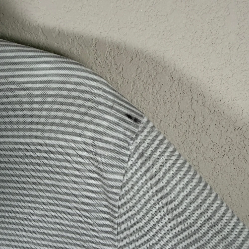 Ralph Lauren Polo Shirt Mens M Grey White Striped Short Sleeve Pony Logo read