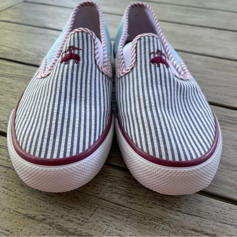 Brooks Brothers + Sperry Striped Slip-On Shoes with Logo Mens 8 Womens 9.5