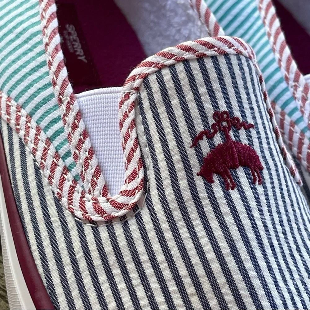 Brooks Brothers + Sperry Striped Slip-On Shoes with Logo Mens 8 Womens 9.5