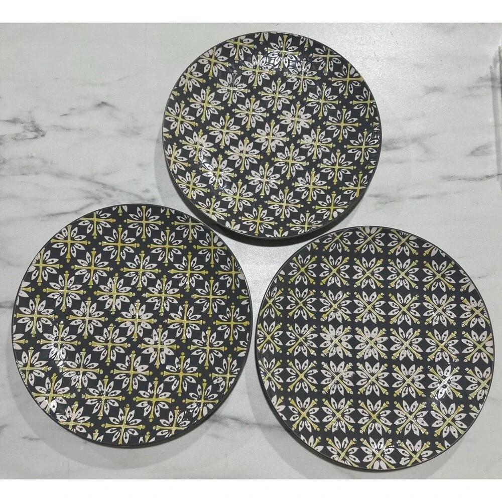 180 Robin Pickens Dinner Plates Lot Of 3 Gray 10” Floral Cottage Core Whimsy
