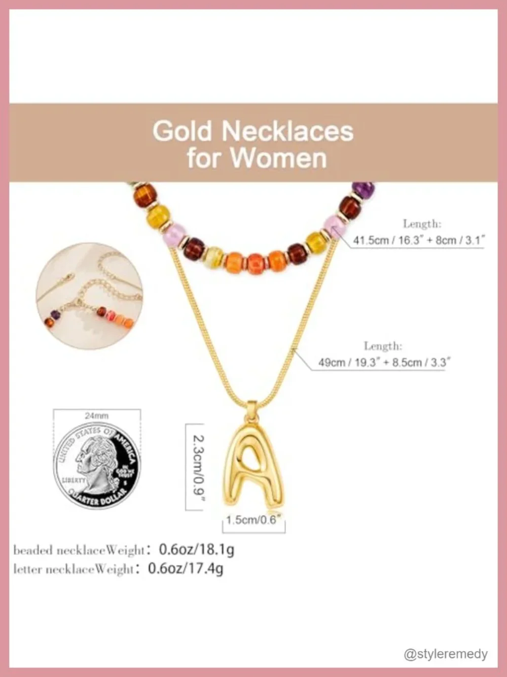 Layered Initial Pendant with Beaded Choker, 14K Gold Plated Acrylic