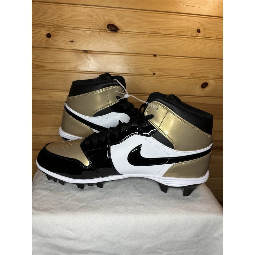 Nike Air Jordan 1 Mid TD Football Cleat Black & Gold FJ6805-701 Men Size 16 NEW!