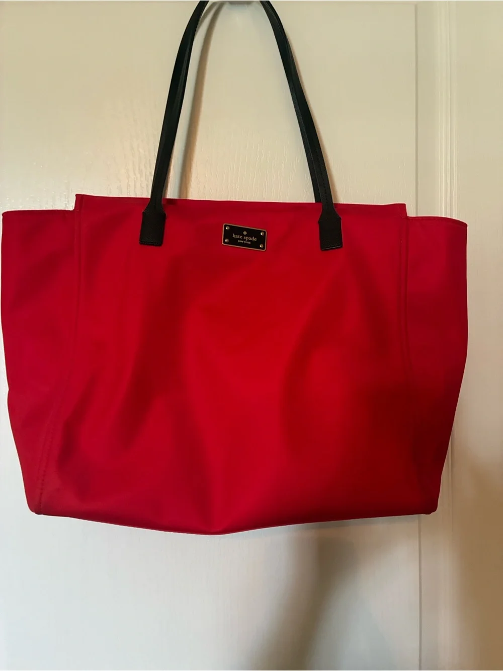 kate spade Nylon Red Zipper Tote with Black handles