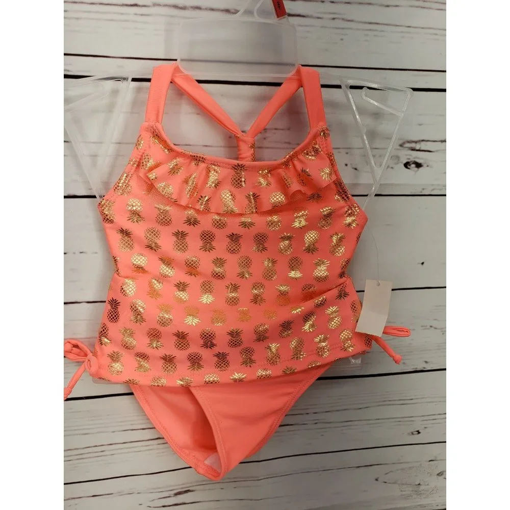 Real Love‎ 12 months hot pink coral pineapple 2pc Tankini swimwear swimsuit