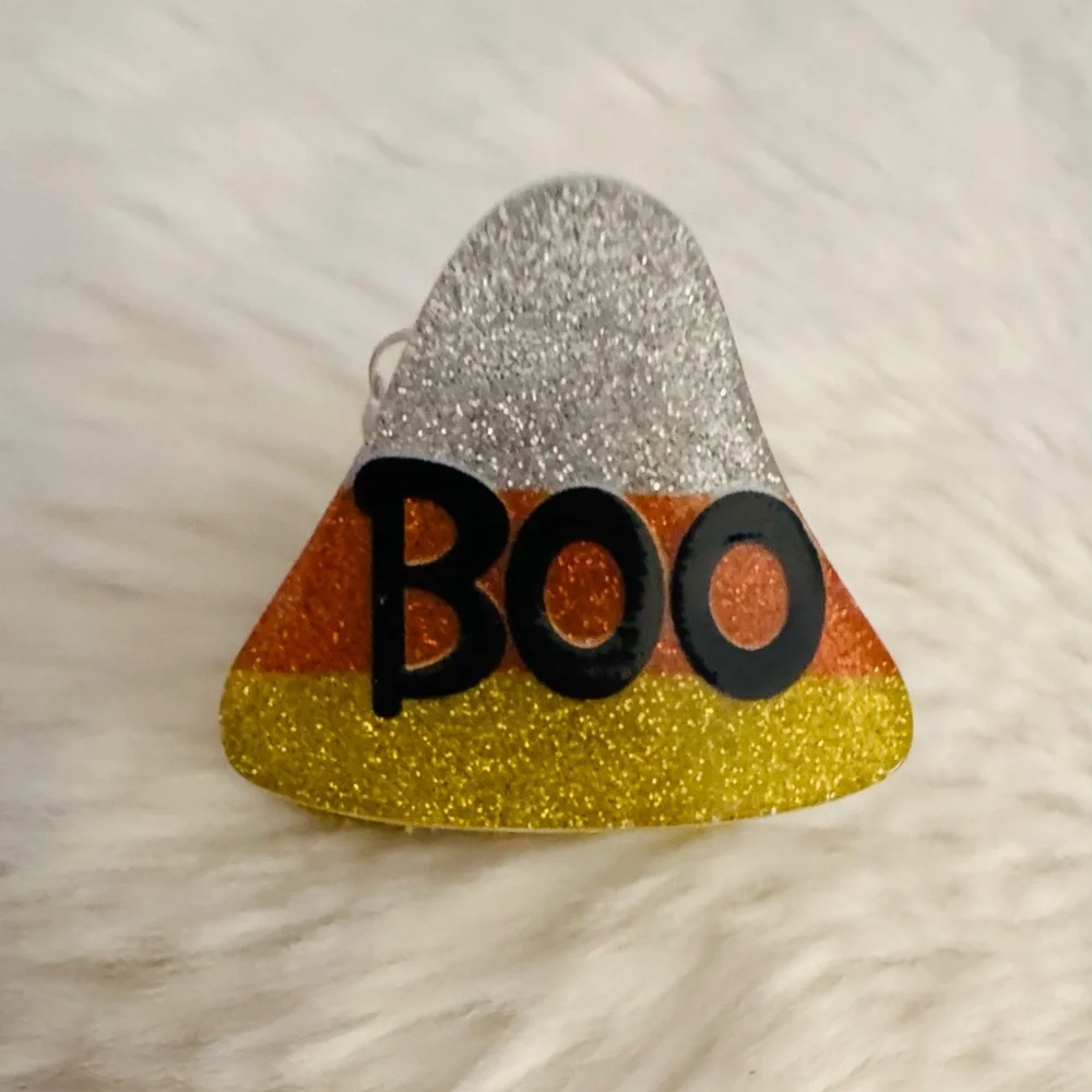Mini Hair Claw Clip, Glittery Halloween Candy Corn