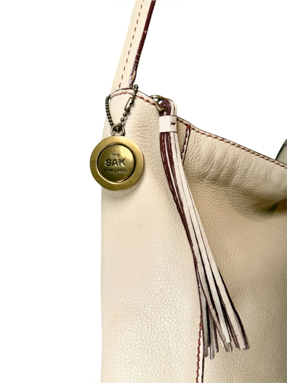 Vintage PINK LABEL The Sak Leather Hobo Shoulder Bag Cream Slouchy Boho Y2K